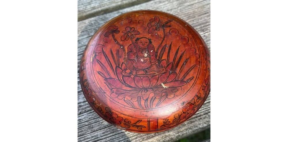 Vintage Chinese Red Lacquer Hand-Painted Wood Trinket Box